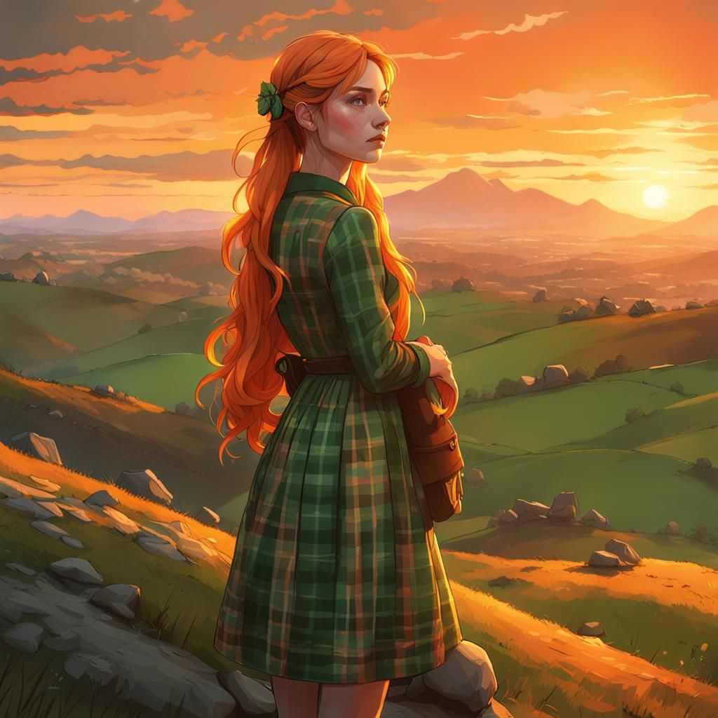 Irish Girl Portrait at Sunset, Hyperdetailed Digital Art