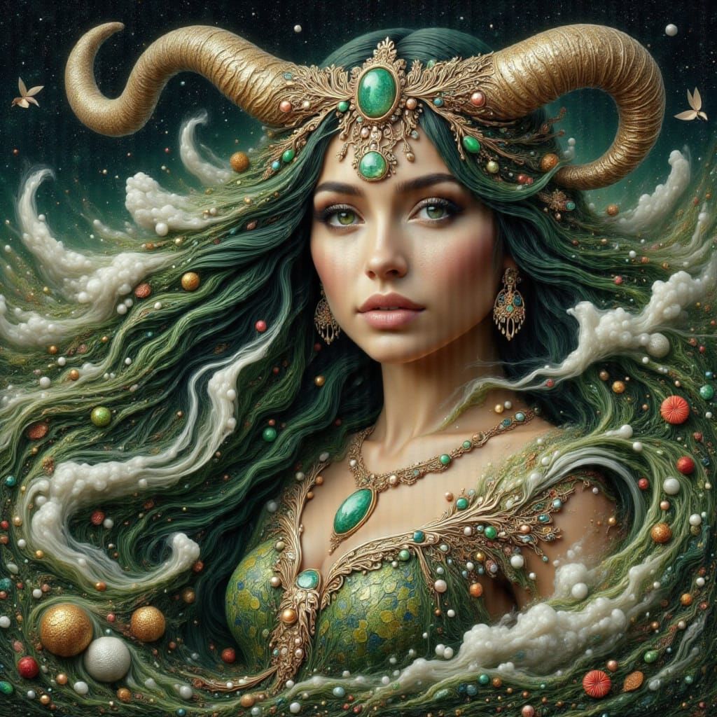 Taurus Goddess in Astral Meadow, Digital Art