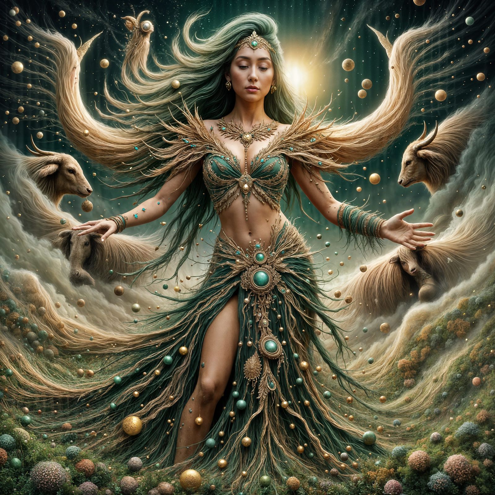 Taurus Goddess in Astral Meadow Fantasy Art