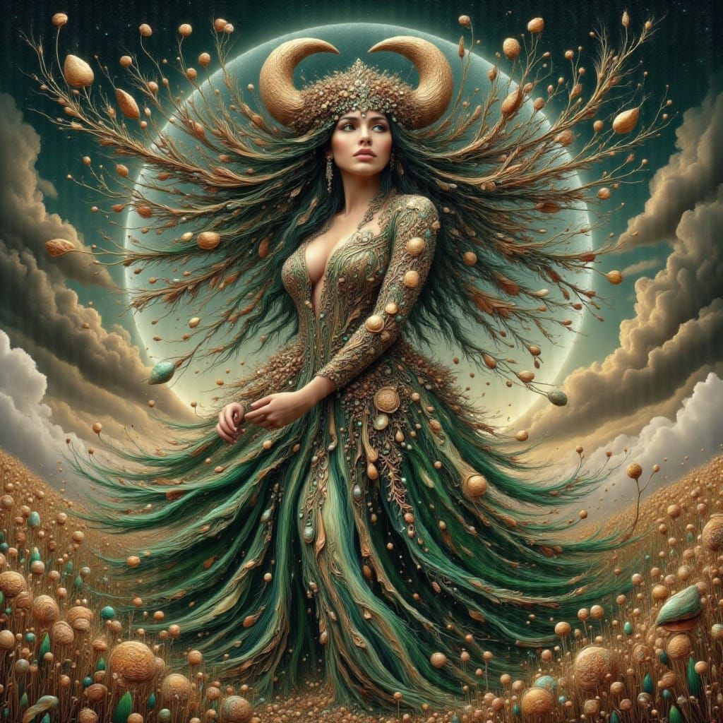 Taurus Goddess in Astral Meadow, Art Nouveau Style