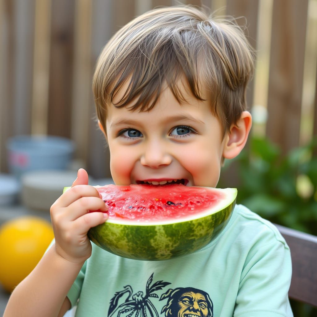 Child Enjoying Refreshing Watermelon Slice