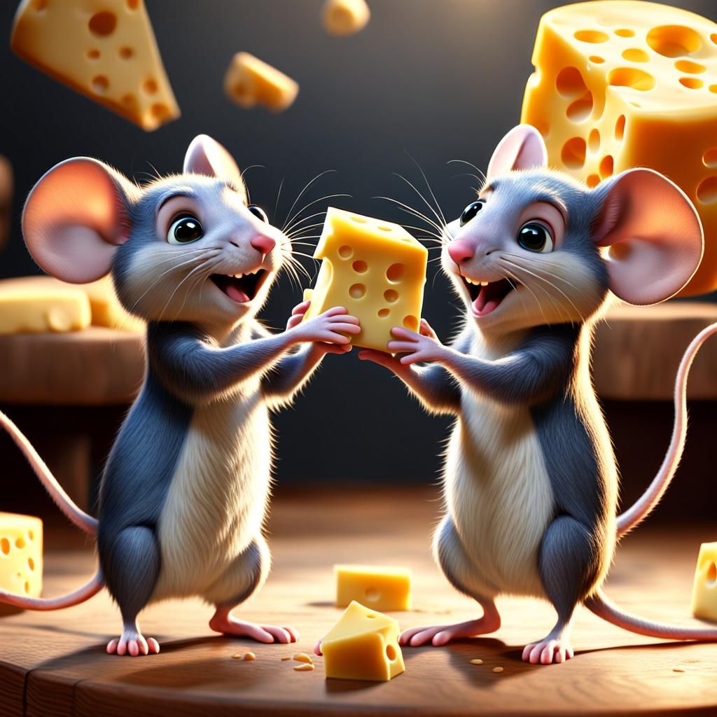 Whimsical Mice Celebrate Cheese: Pixar CGI Art