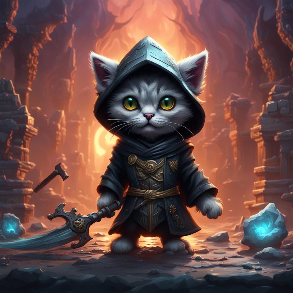 Grim Reaper Kitten: Detailed Matte Painting
