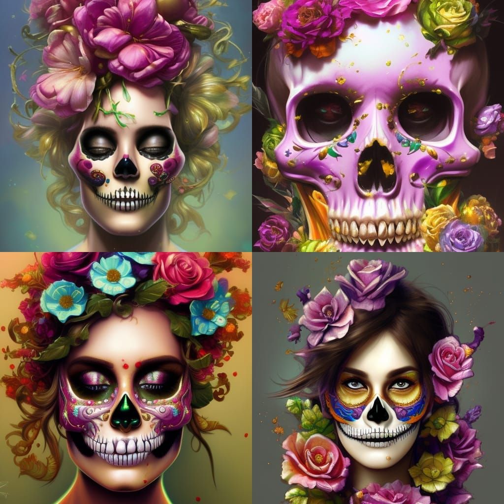 Mardi Gras Candy Skull with Flowers