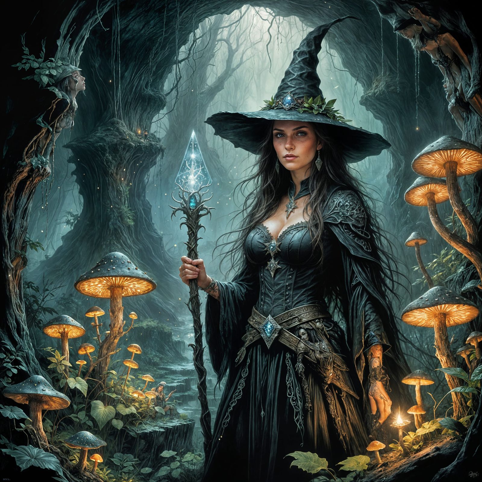 Luminescent Cave Explorer in Dark Fantasy Style