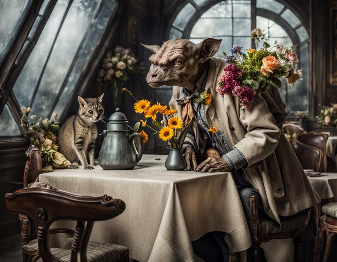 Surreal Alien Restaurant Celebration in Gritty Digital Art