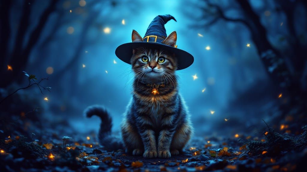 Tabby Cat Dressed as a Witch