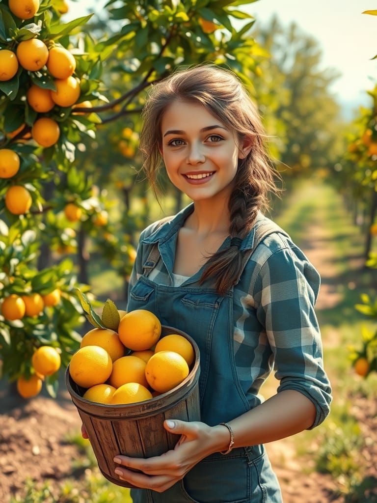 Lemon Harvest in Sunlit Orchard as Digital Painting