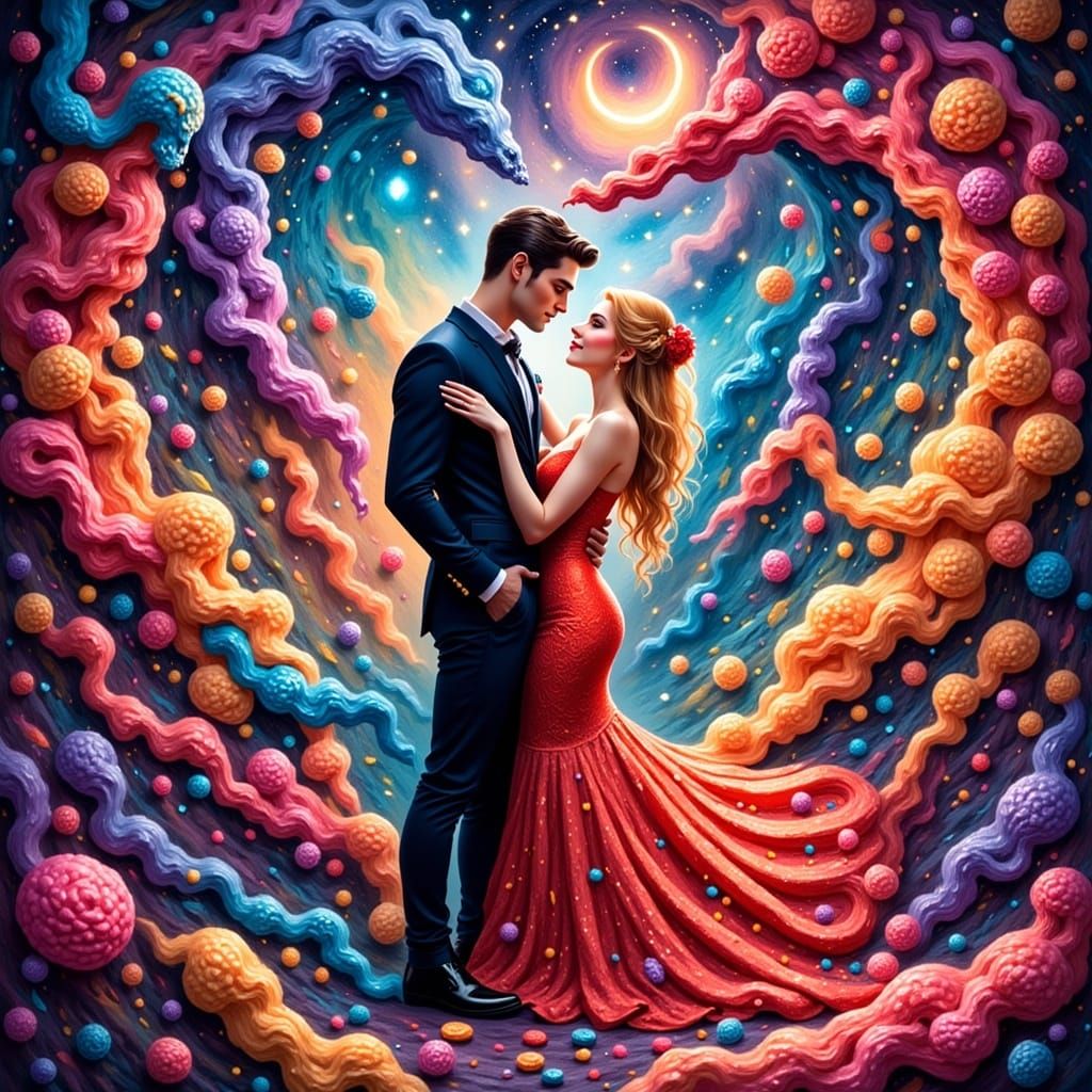 Couple in Candyland Wonderland: Digital Illustration