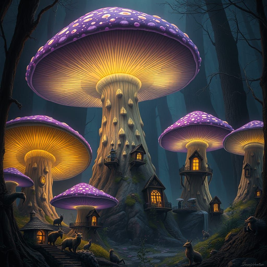 Luminous Mushroom Forest in Dark Fantasy Style