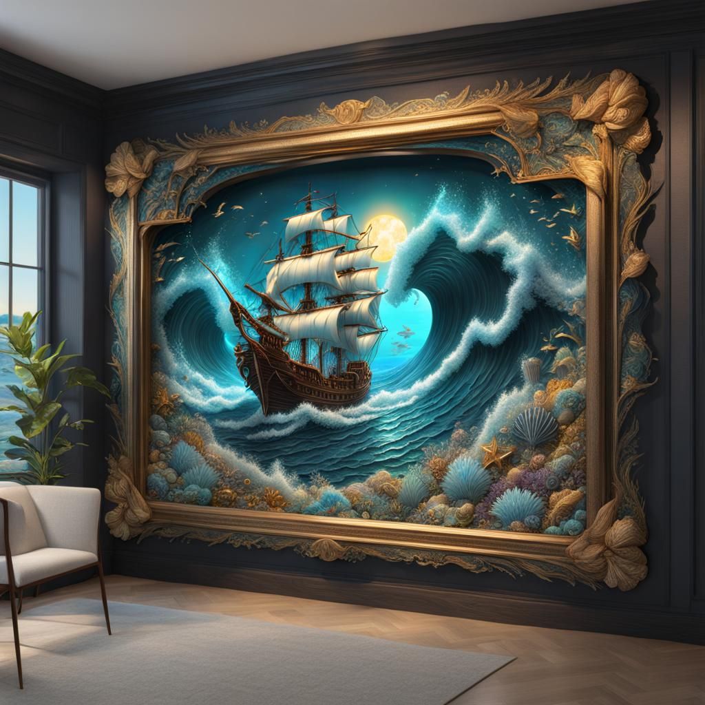 Shimmering Pirate Treasure in Fantasy Ocean Landscape