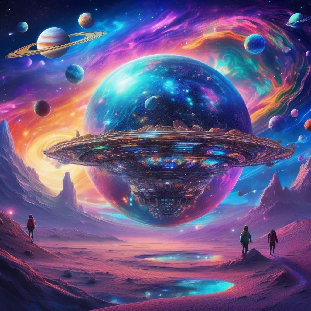 Cosmic Galaxy Ride: Holographic Astral Illustration