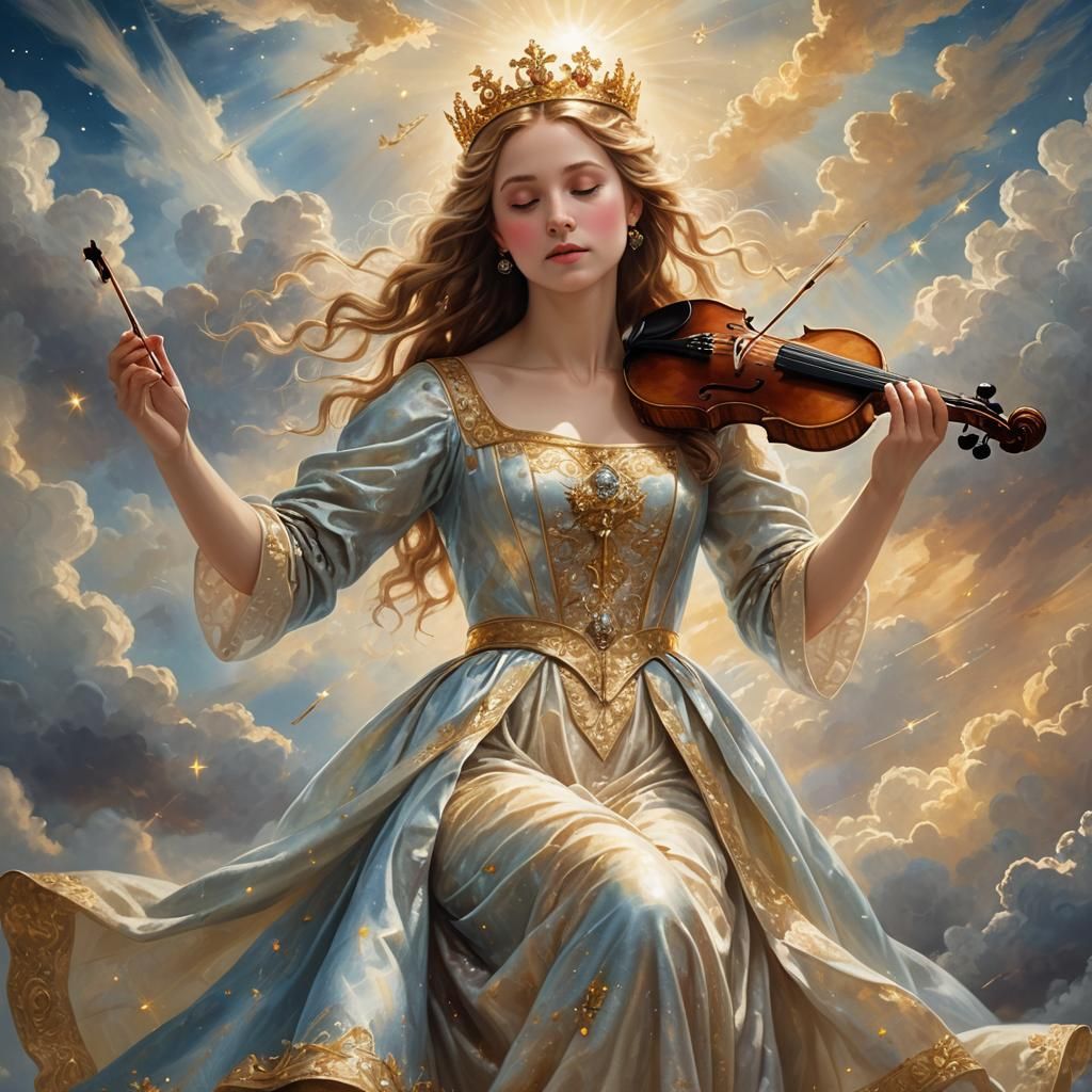 Heavenly Princess Descending with Violin: Renaissance Painti...