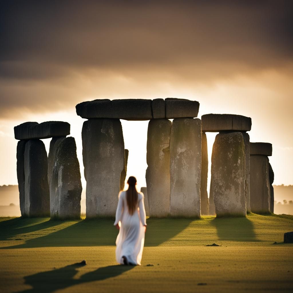 Ancient Ceremony at Stonehenge with Priestess
