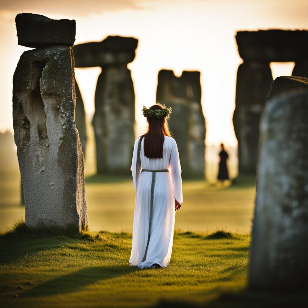 Ancient Ceremony at Stonehenge with Priestess