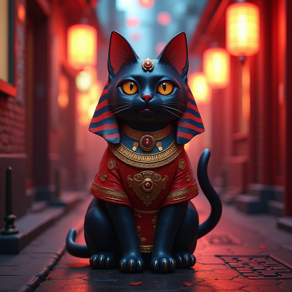 Egyptian Cat in Japan: Ukiyo-e Style