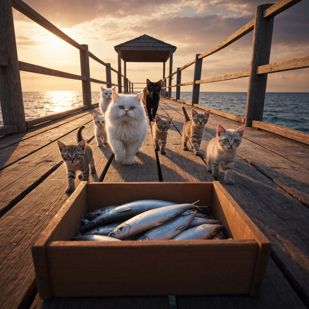 Heroic Cats Chase Fish at Sunset