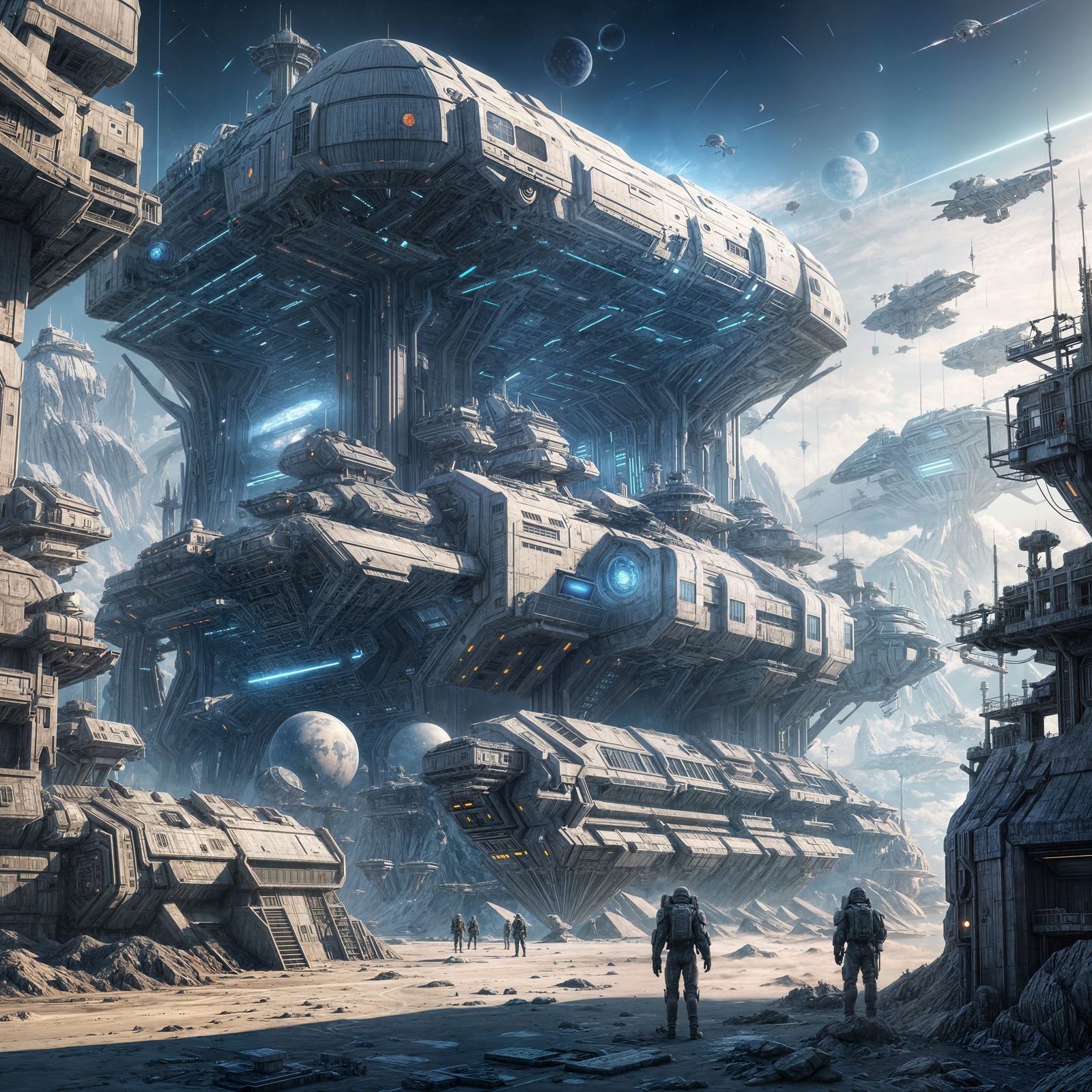 Ethereal Alien Military Base in a Cyberpunk Aesthetic