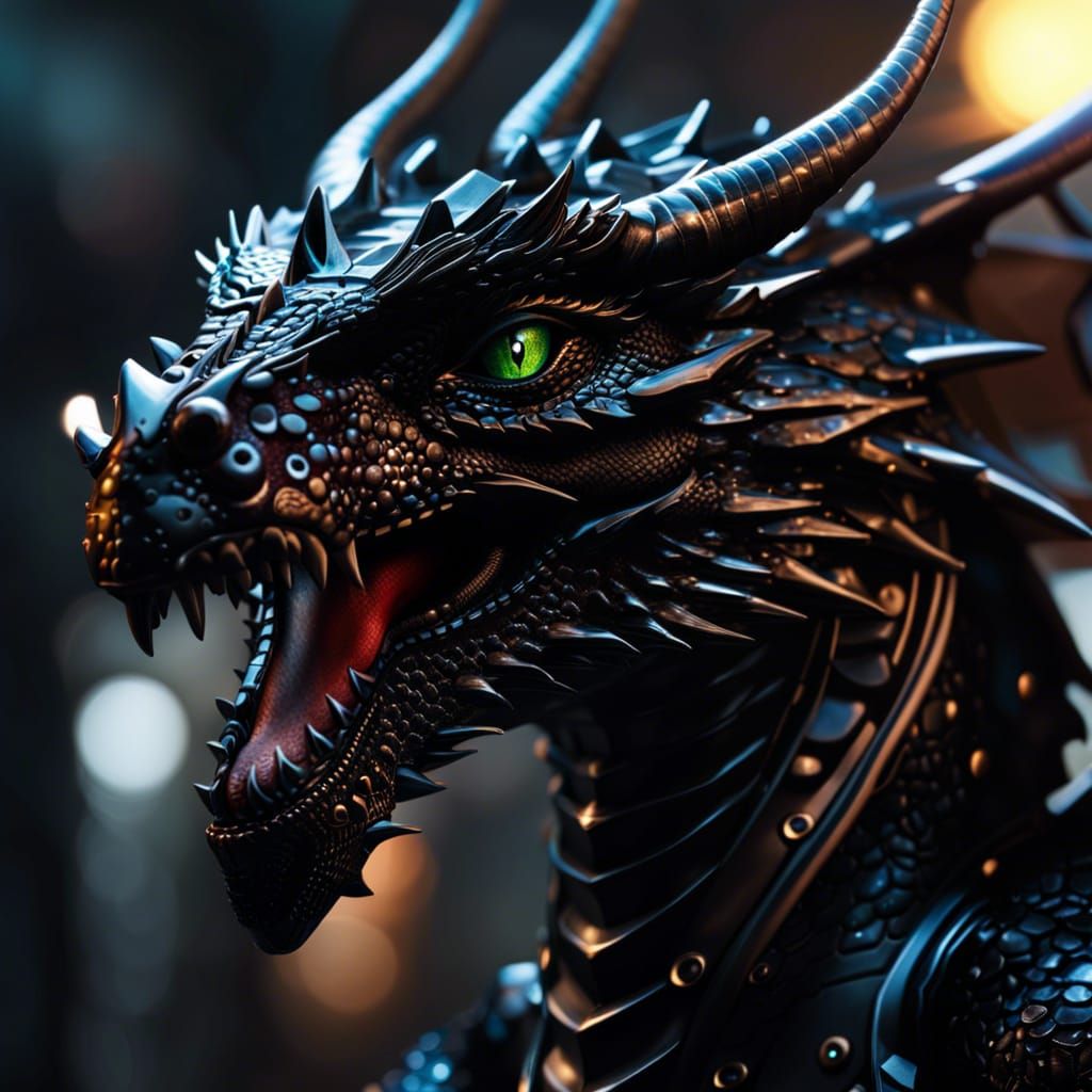 Hyperrealistic Cyborg Dragon in Dark Fantasy Style