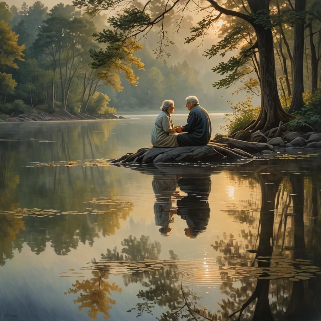Ethereal Lake Scene with Reflections, Matte Painting