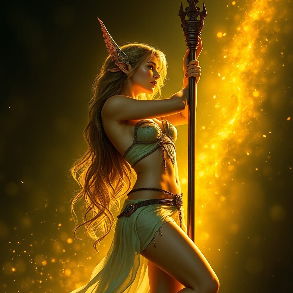 Beautiful Elf Woman Pole Dancing