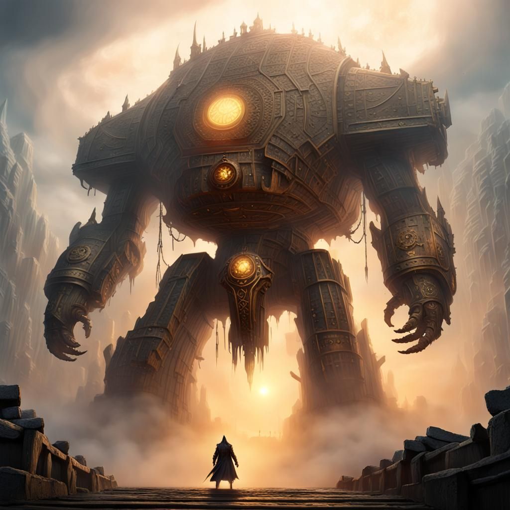 Colossal Dreadnought Emerges from Fog: Hyper-Realistic Art