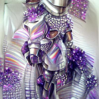 Futuristic Knight in Purple and Silver Armor