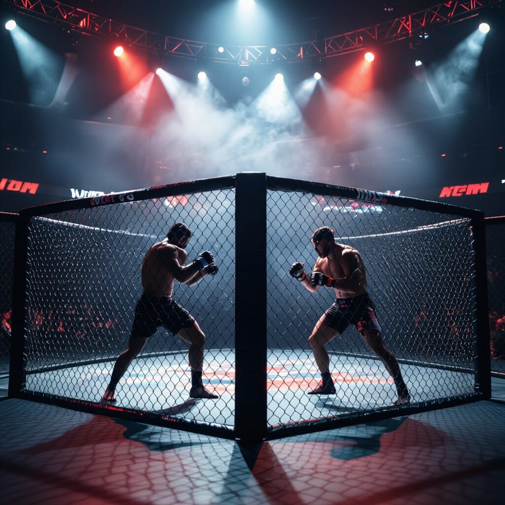 Cinematic MMA Arena with Dramatic Lighting