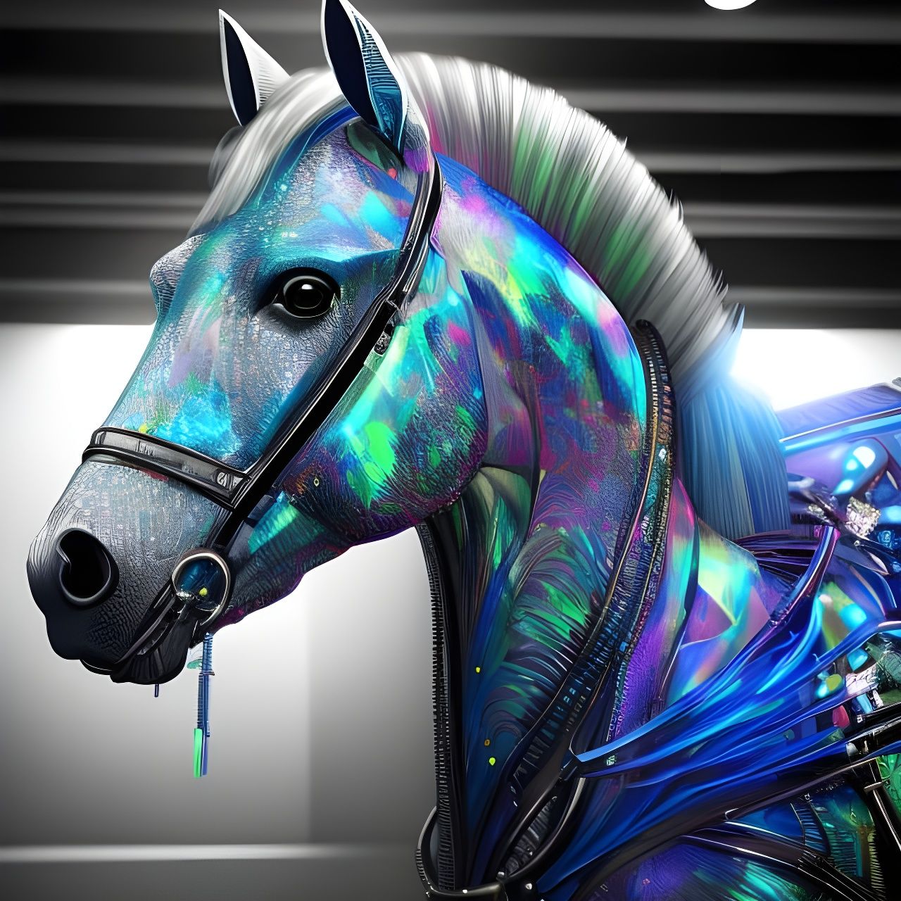 Cyberpunk Horse Portrait in Neon Diamond Style