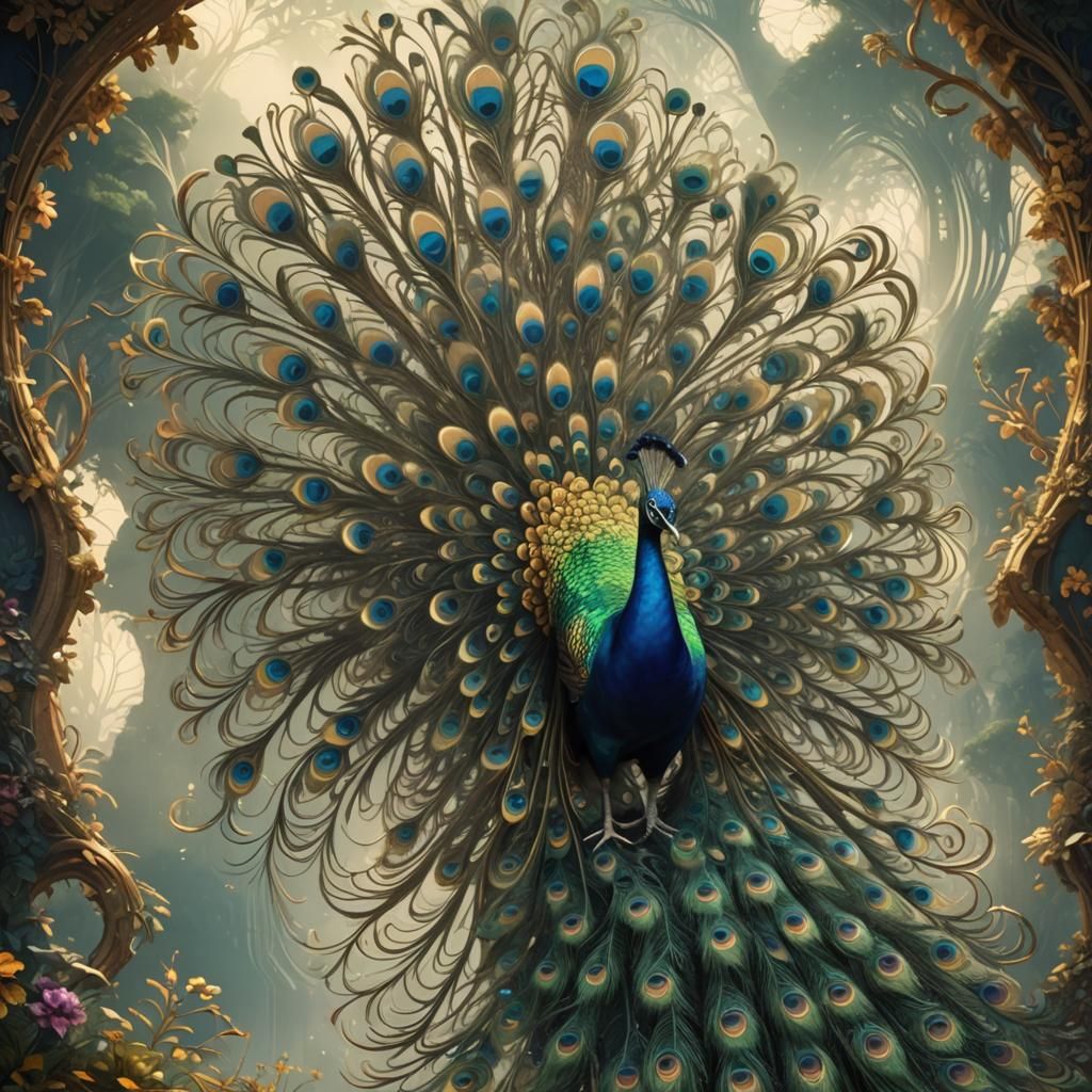 Fractal Peacock: Detailed Matte Painting in 8k