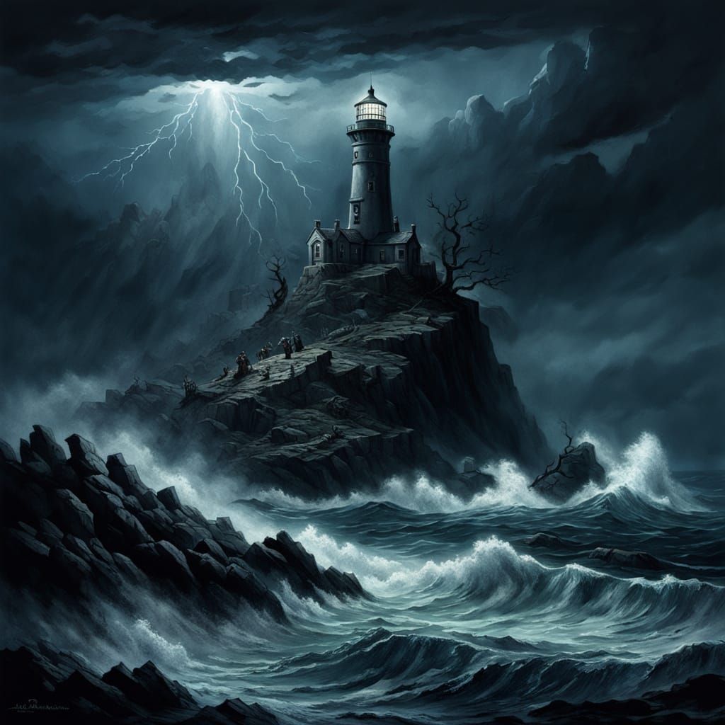 Lighthouse Under Attack in Dark Fantasy Style