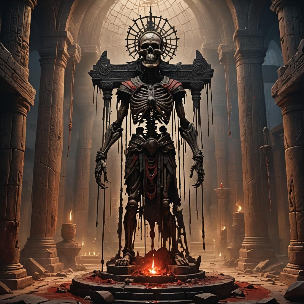 Blood Hourglass in Aztec Temple, Dark Fantasy Art