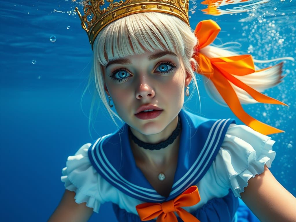 Underwater Portrait of Blonde Woman with Crown