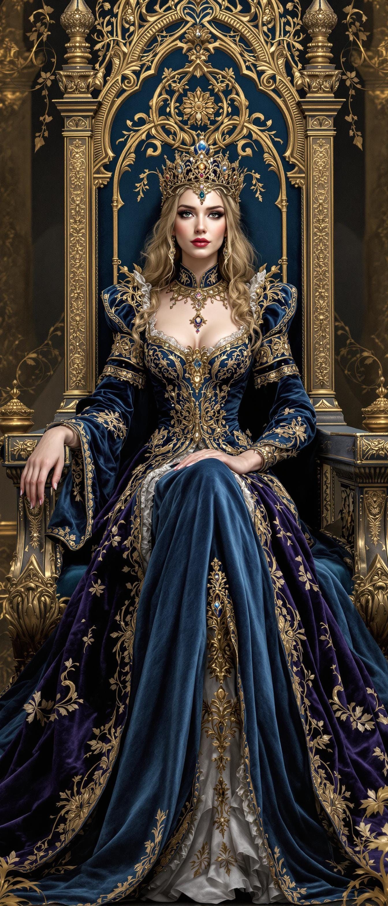 Whimsical Fantasy Queen in Elegant Velvet Robes