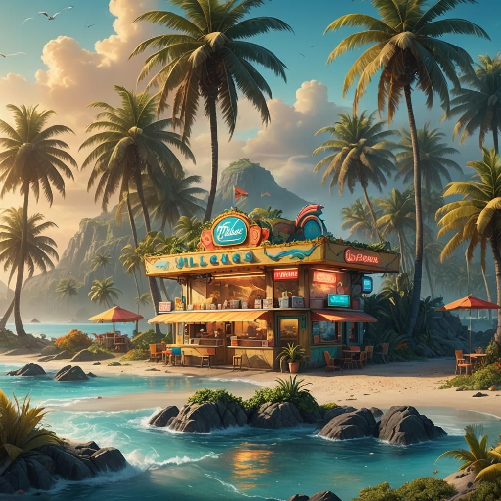 Deserted Islands Embrace Fast Food: Fantasy Art