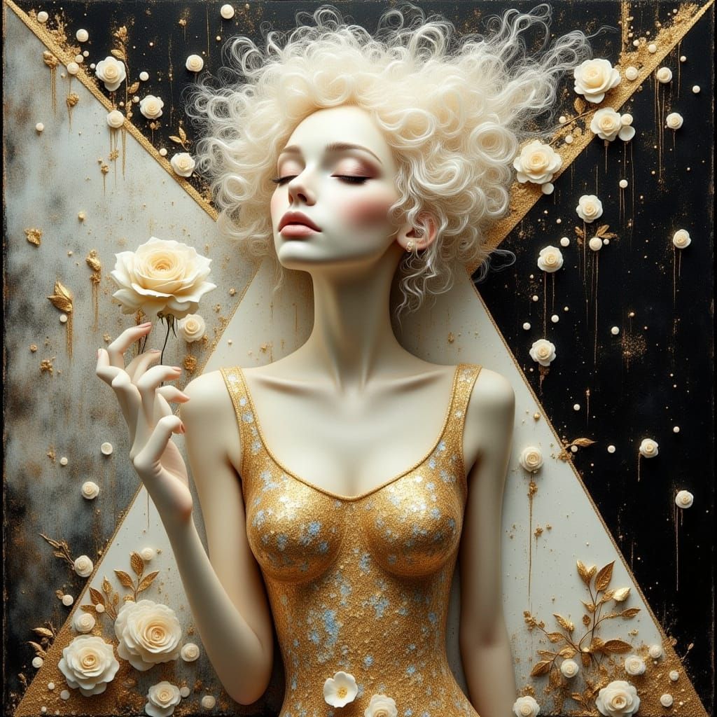 Albino Woman with Rose in Art Nouveau Style