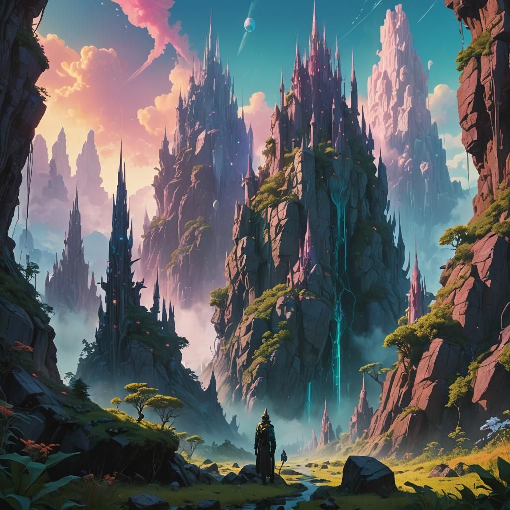 Hyperrealistic Alien Landscape with Crystal Spires