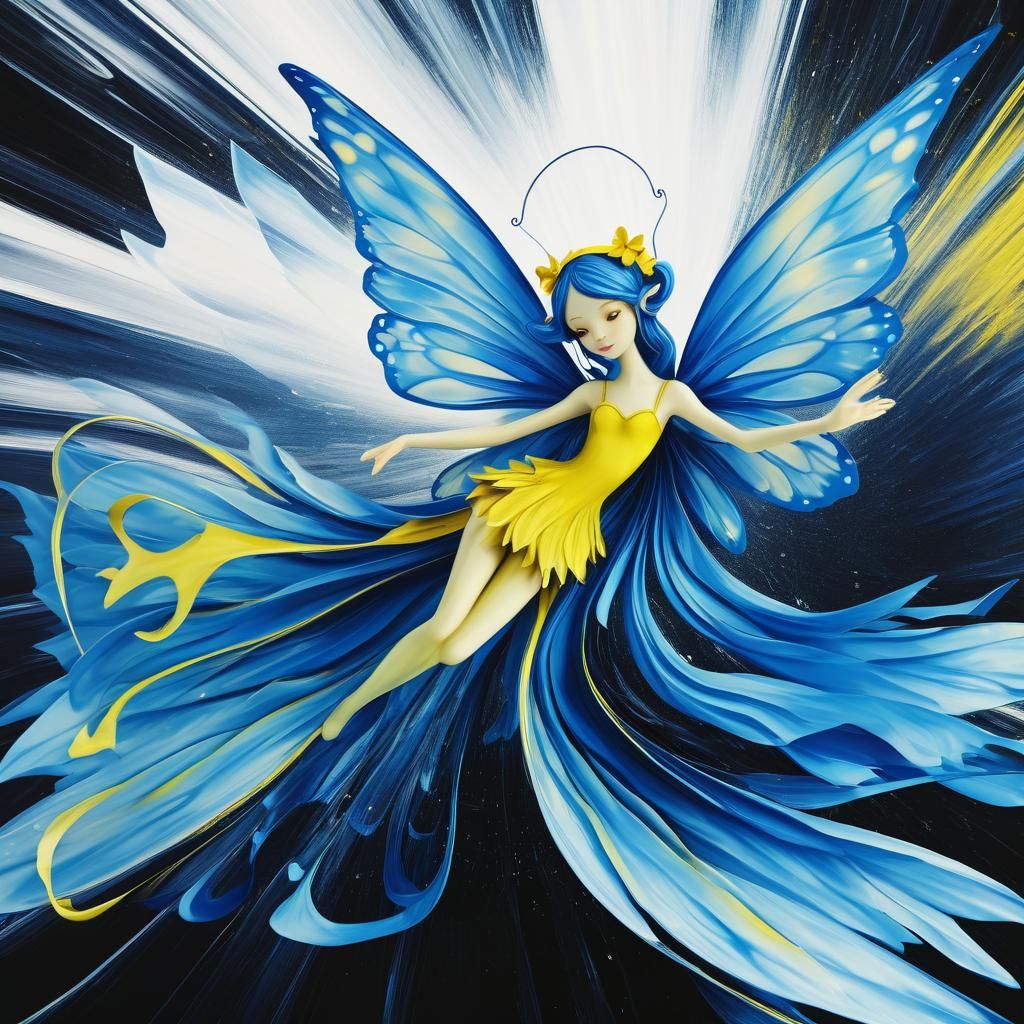 Distorted Yellow Fairy with Blue Wings