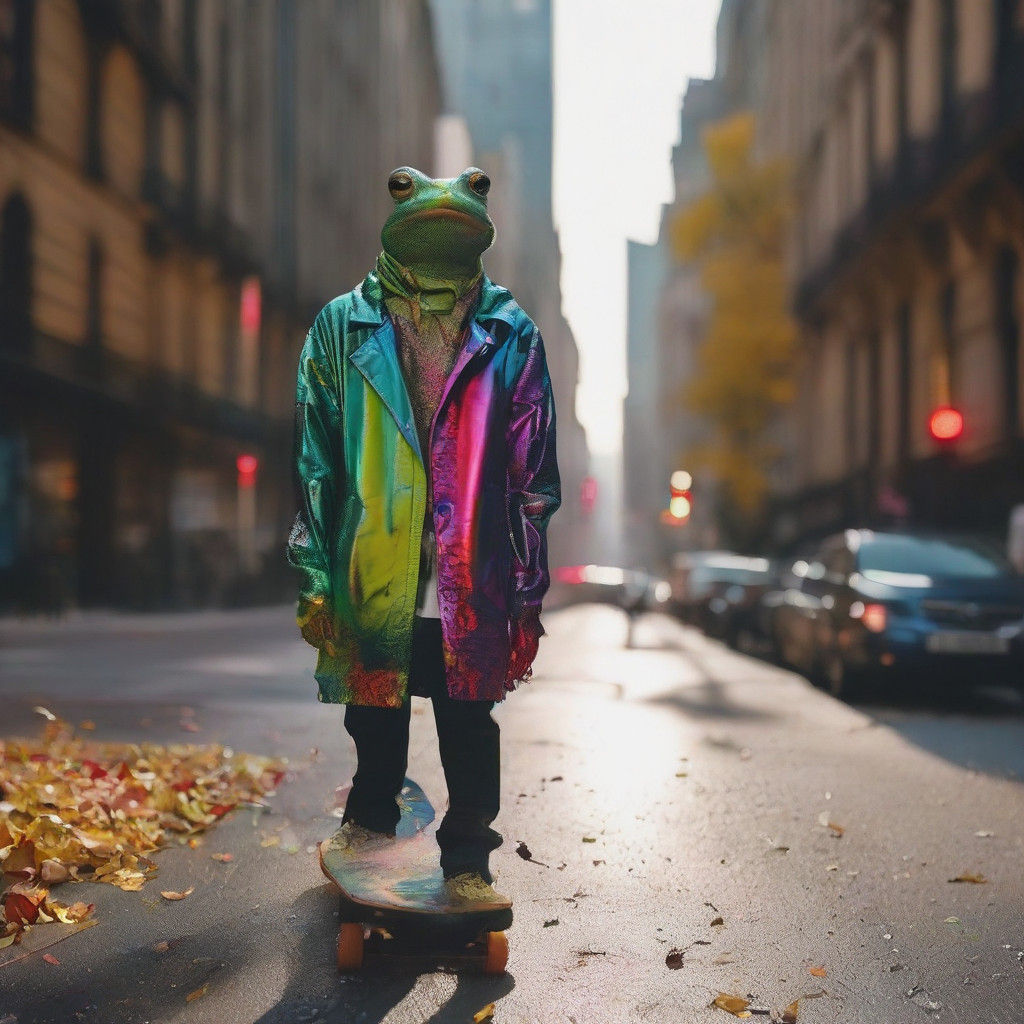 Glamorous Frog Cruises Urban Autumn Scene in Style