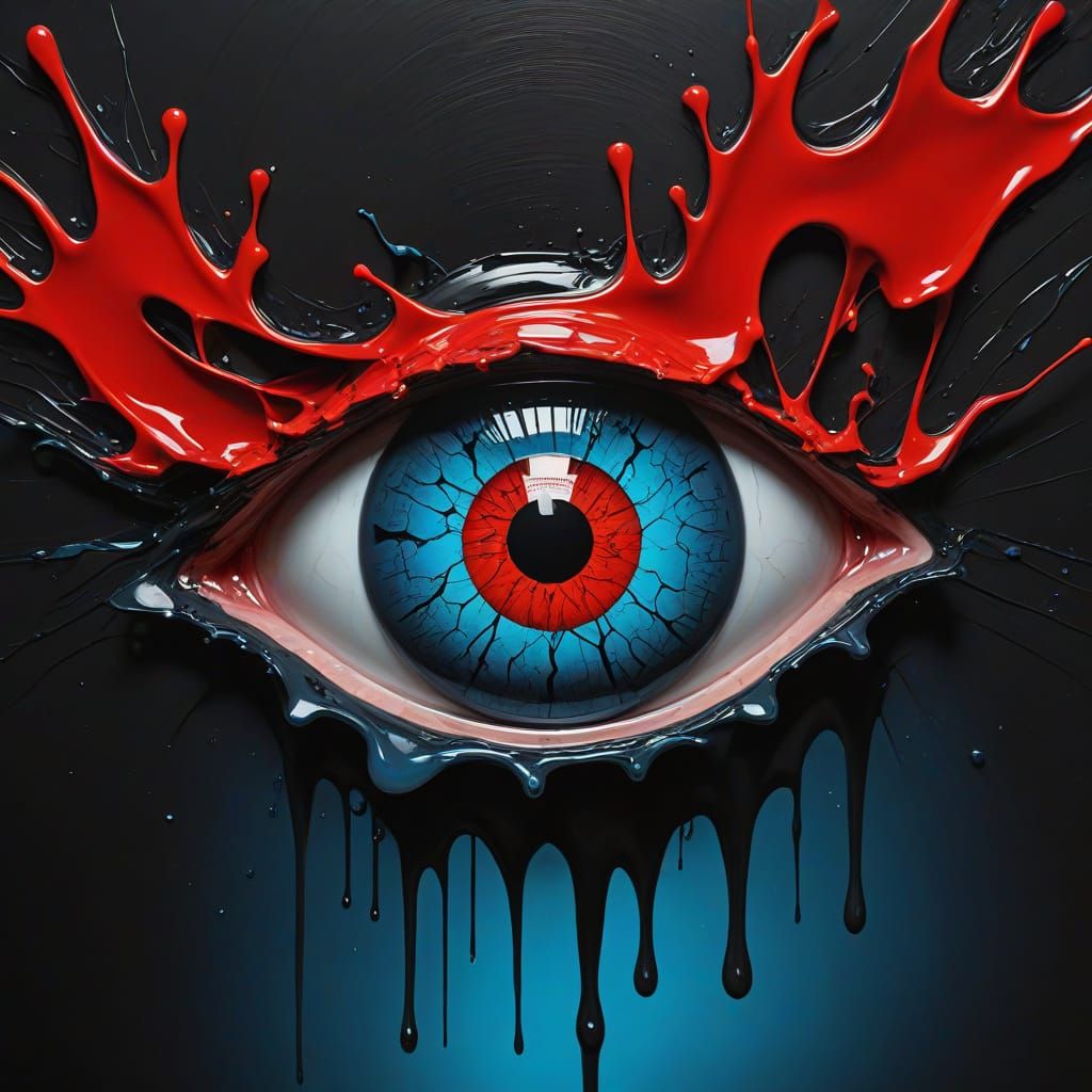 Cracked Blue Yolk Eye in Surreal Cubist Style