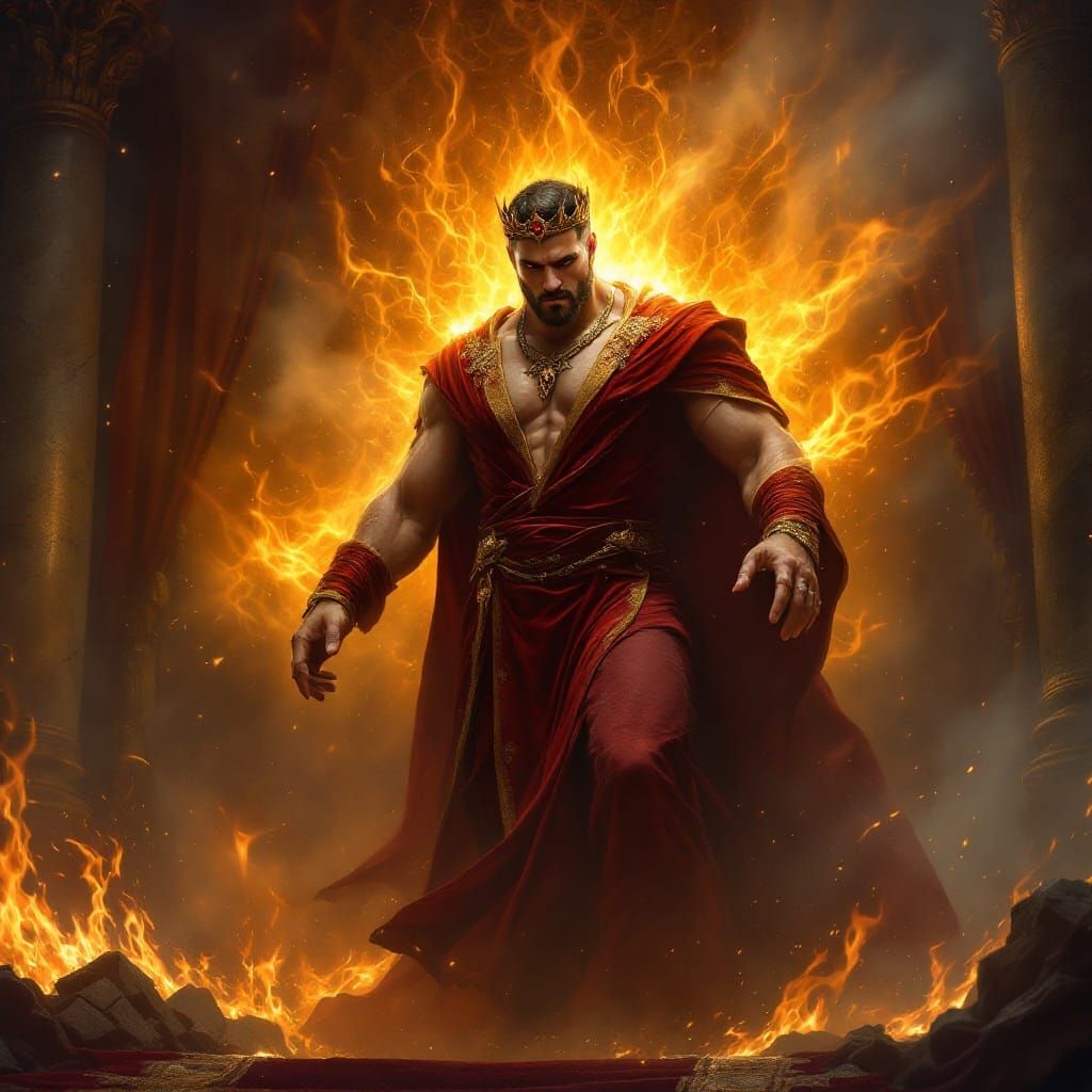 Majestic Man Emerges from Burning Throne Room