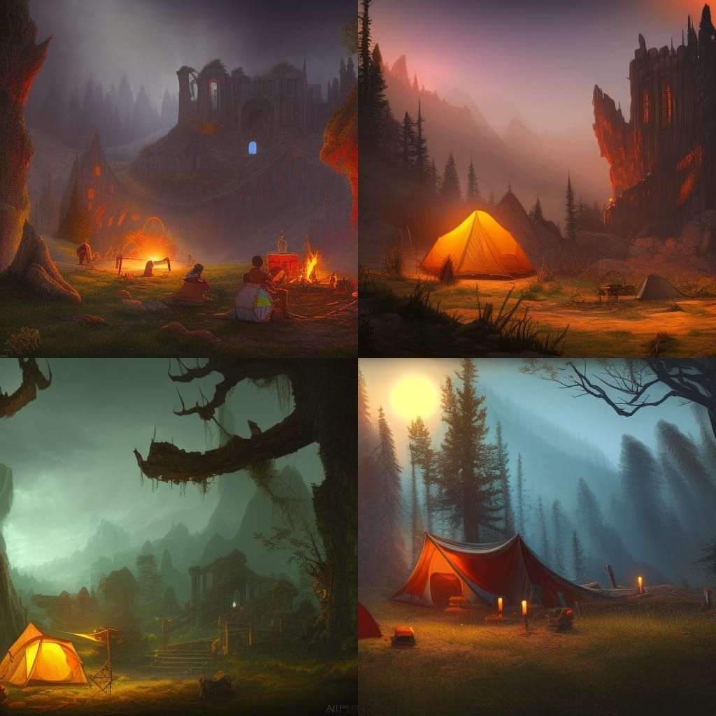 D&D Campsite Near Ruins at Night