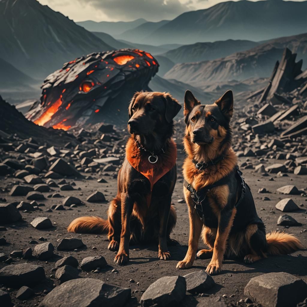 Mythical Magma Dog in Cinematic Film Still