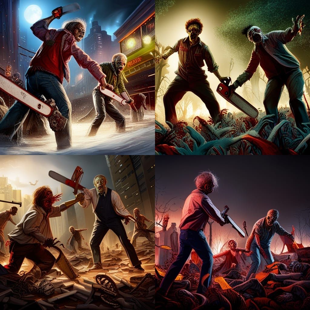 1980s Horror Movie Poster: Zombie Chainsaw Fight