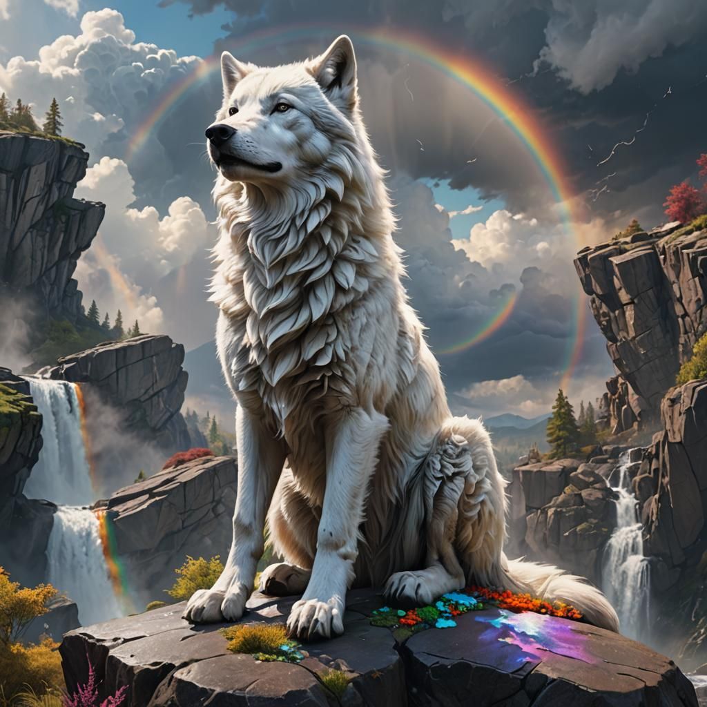 Cloud Wolf with Rainbow, Fantasy Concept Art