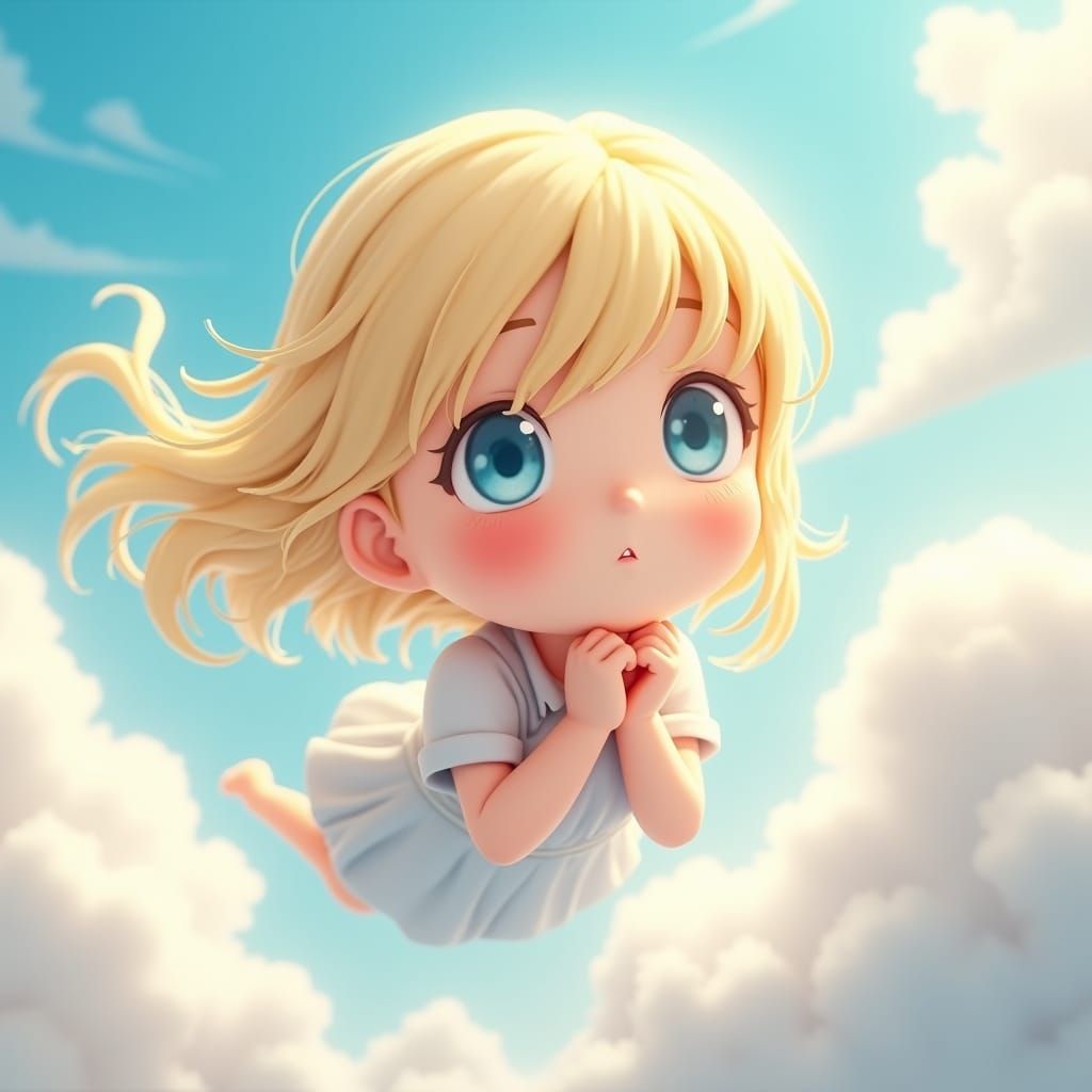 Girl Falling Through Clouds: Anime-Inspired 3D Art