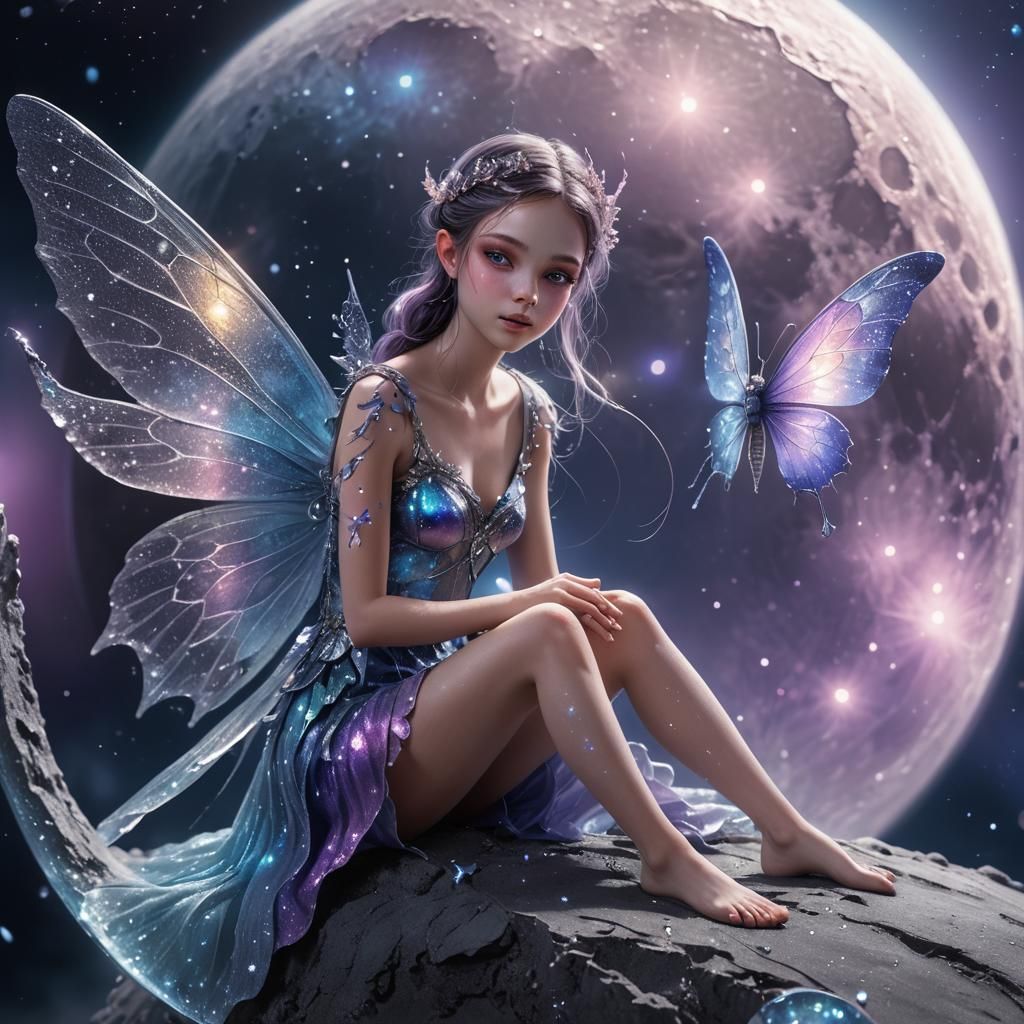 Fairy on the Moon in Hyperrealistic Digital Art