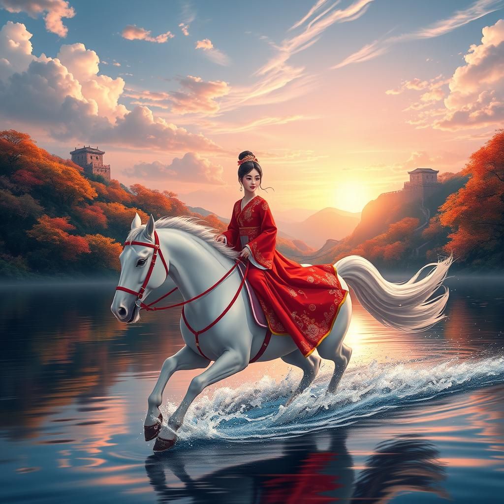 Anime Model on Horse at Great Wall