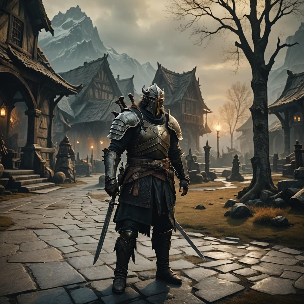 Dragonborn in Whiterun: Cinematic Film Still