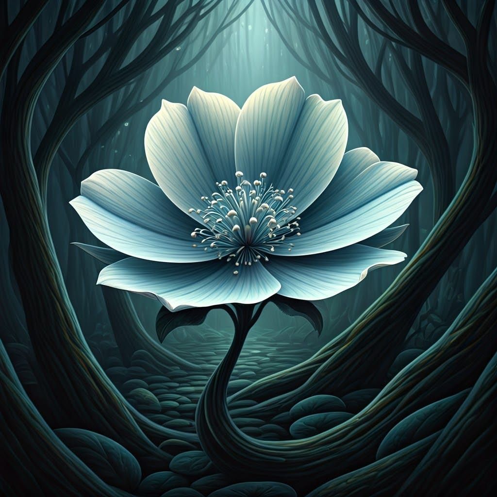 Ethereal Moonblossom in Whispering Forest, Dreamlike Landsca...